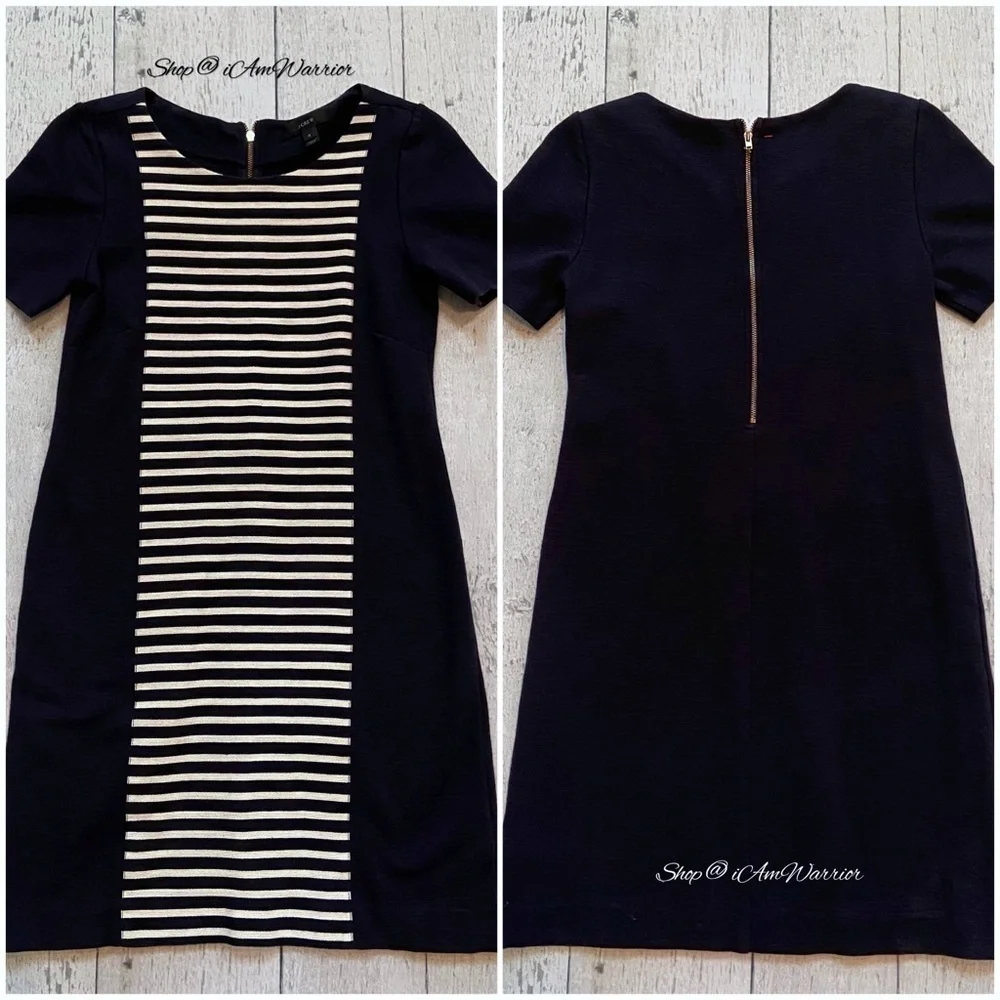 J.Crew navy striped panel knit shirt sleeve shift dress *shop@iamwarrior